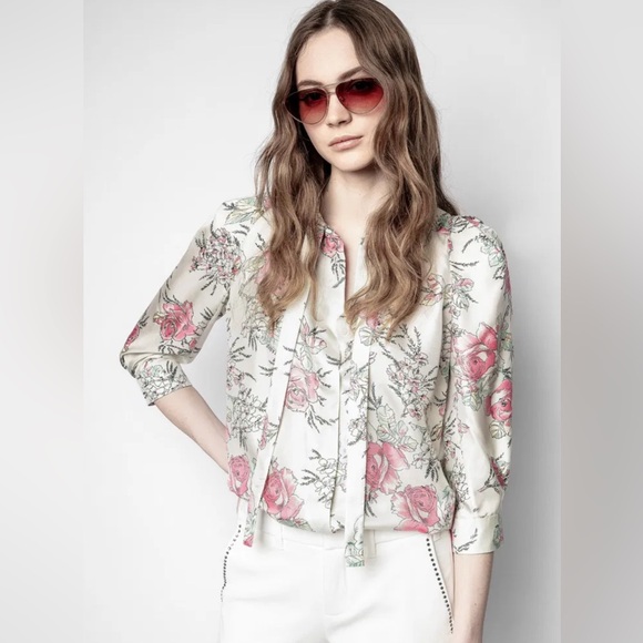 ZADIG & VOLTAIRE Touch Twill Roses Silk Tunic Top - M - Picture 1 of 14